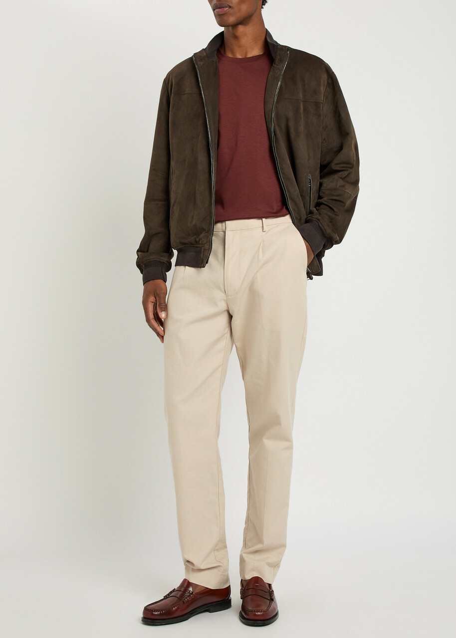 Canali Quilted Suede Bomber Jacket Brown
