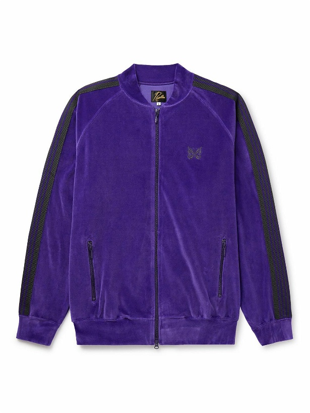 Photo: Needles - Webbing-Trimmed Logo-Embroidered Cotton-Blend Velvet Track Jacket - Purple