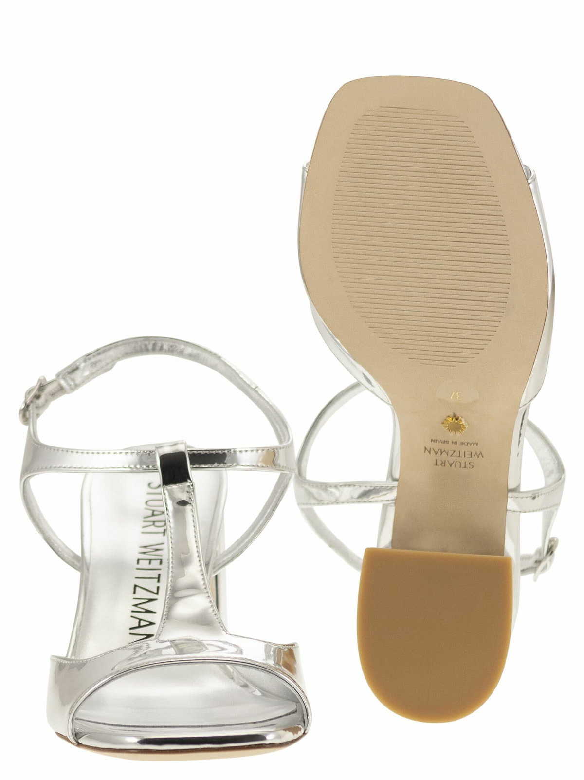 サンダル・ミュール Stuart Weitzman FLAREBLOCK - Mirrored leather T-sandal Stuart Weitzman Flareblock - Mirrored Leather T-sandal
