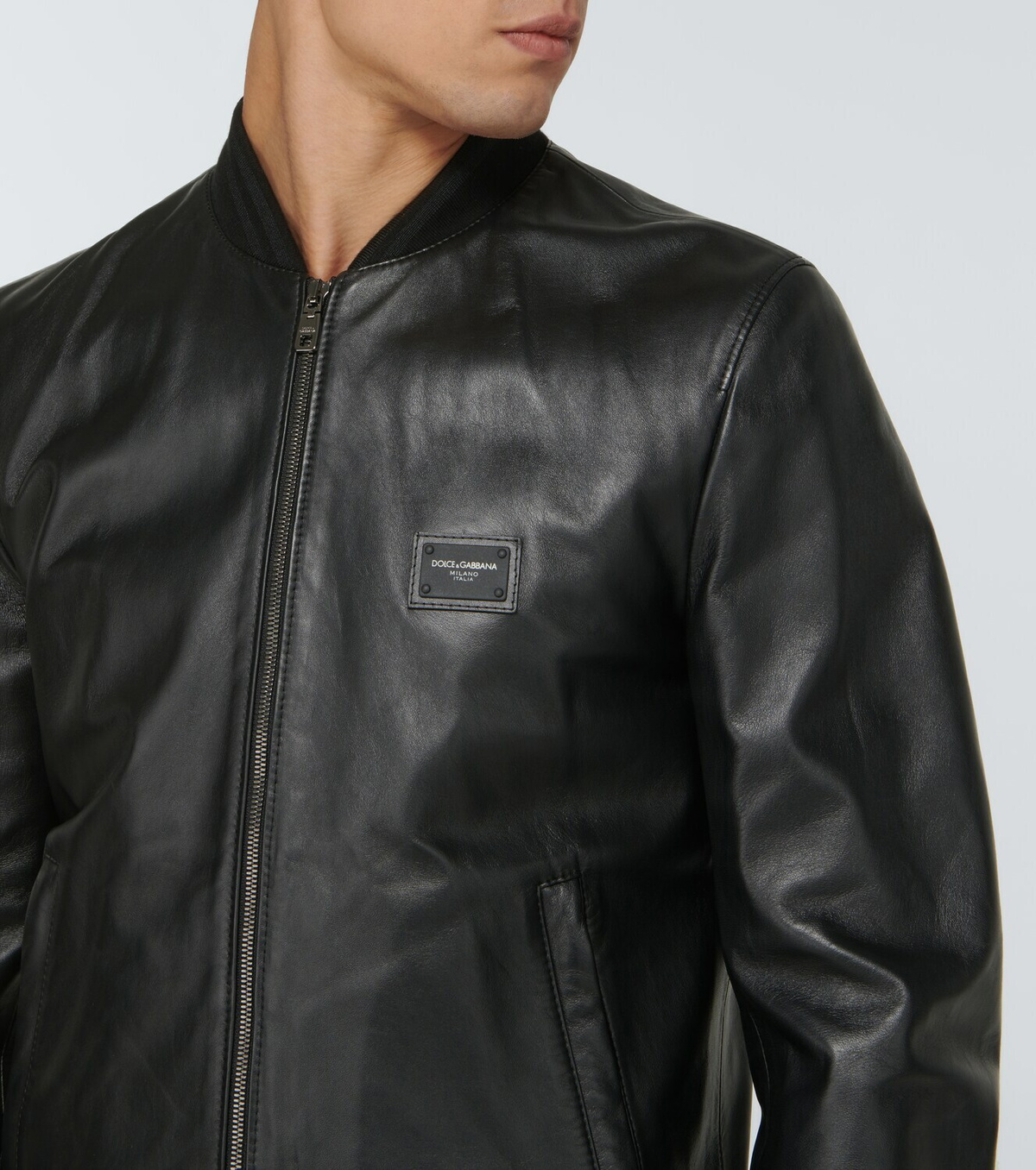 Dolce&Gabbana - Leather bomber jacket with branded plate Dolce