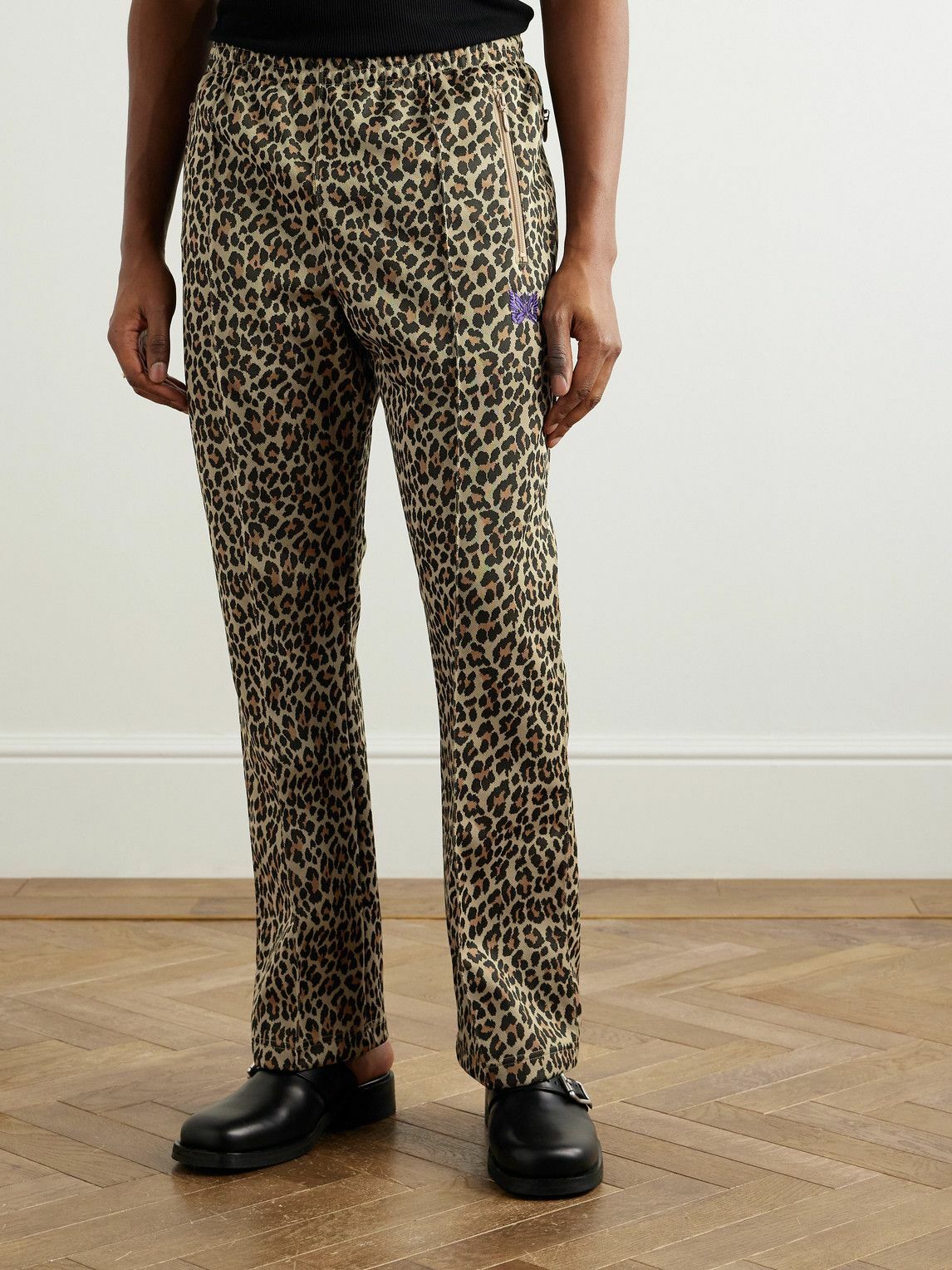 Needles - Straight-Leg Webbing-Trimmed Logo-Embroidered Leopard