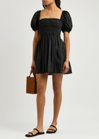 Matteau Smocked Cotton Mini Dress Black