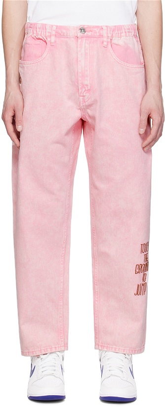 Photo: AAPE by A Bathing Ape Pink Embroidered Jeans