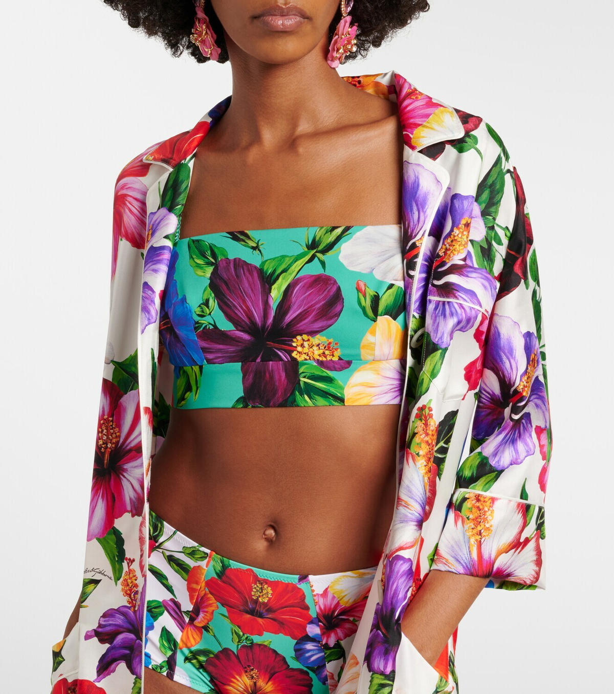 Dolce&Gabbana Floral silk-blend crop top
