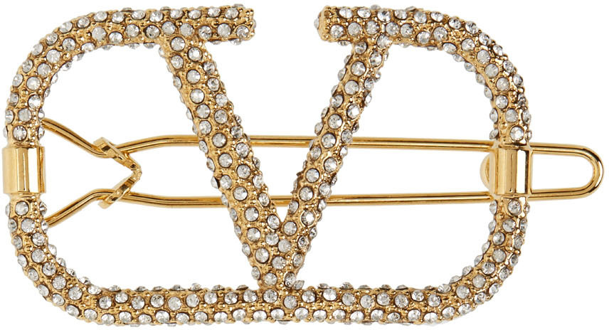 V Logo Crystal Embellished Ring in Gold - Valentino