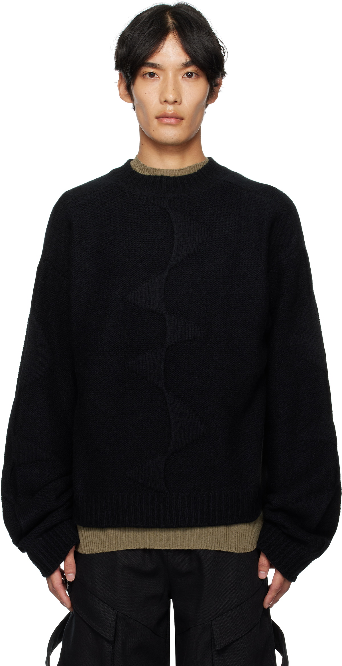 HELIOT EMIL Black Cropped Spiral Knit Sweater