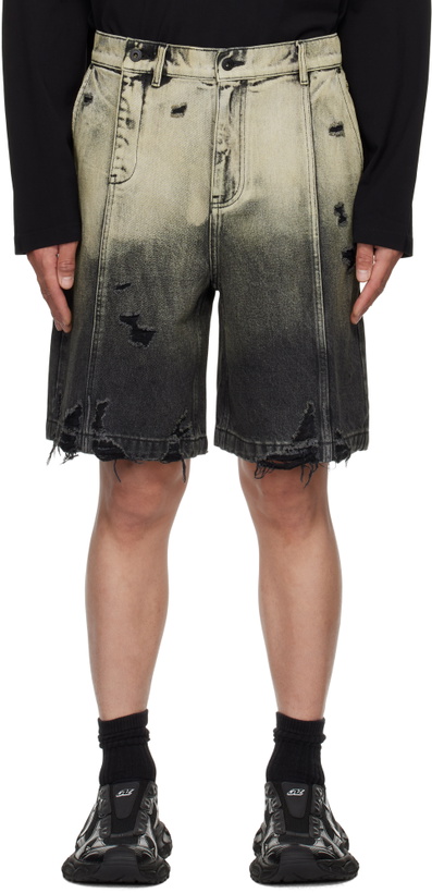 Photo: Feng Chen Wang Black & Beige Gradient Denim Shorts