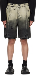 Feng Chen Wang Black & Beige Gradient Denim Shorts