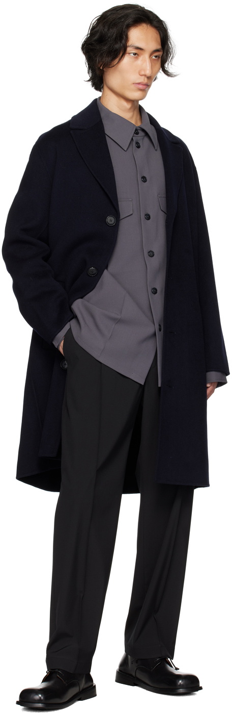 Róhe Navy Notched Lapel Coat