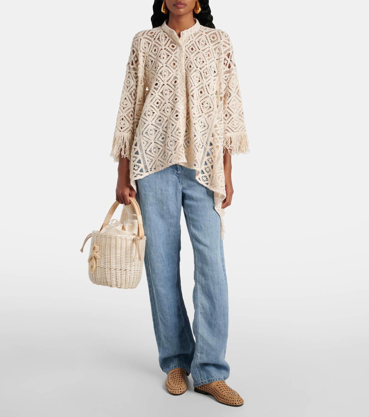 Ruslan Baginskiy Iza rattan-trimmed wicker basket bag