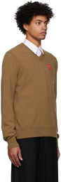 COMME des GARÇONS PLAY Brown Knit Double Heart V-Neck