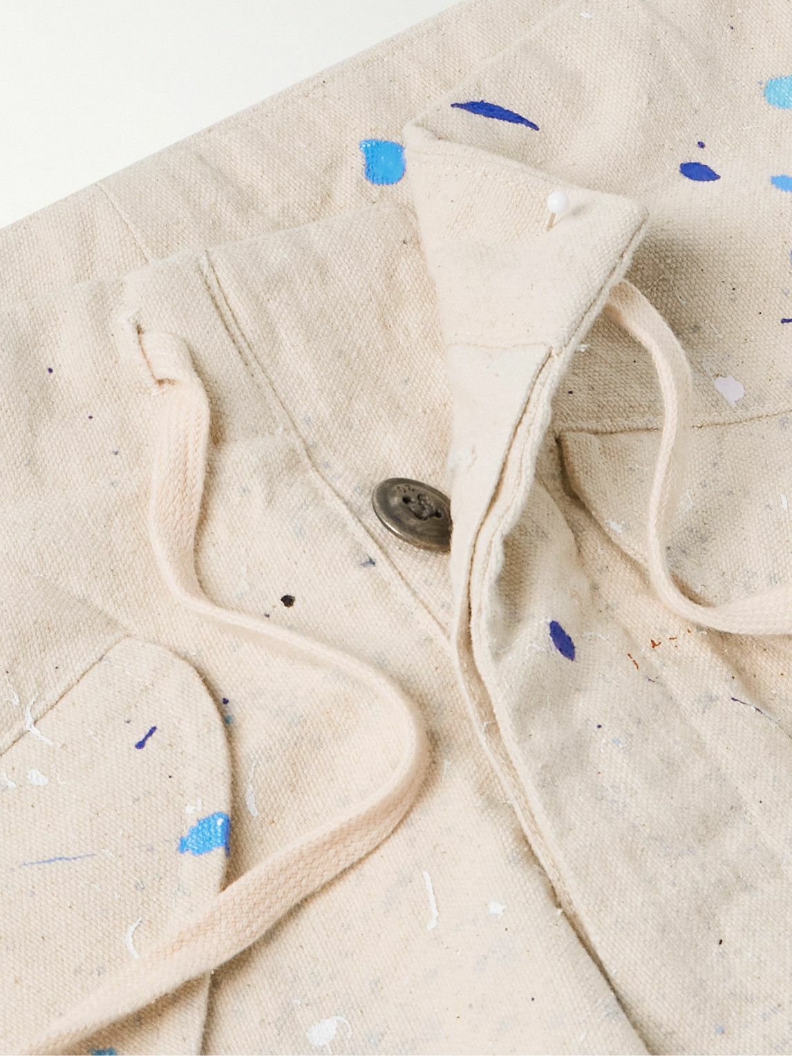 Greg Lauren - Tapered Cropped Paint-Splattered Cotton-Canvas Drawstring Cargo Trousers - Neutrals