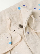 Greg Lauren - Tapered Cropped Paint-Splattered Cotton-Canvas Drawstring Cargo Trousers - Neutrals