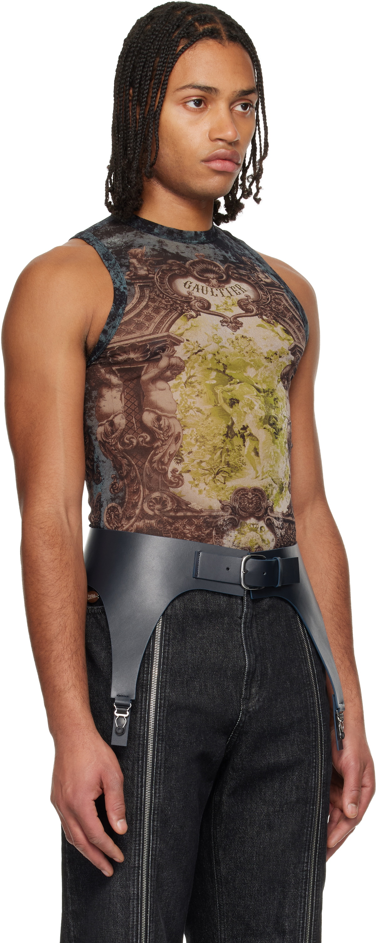Jean Paul Gaultier Navy & Beige 'The Médallion' Tank Top