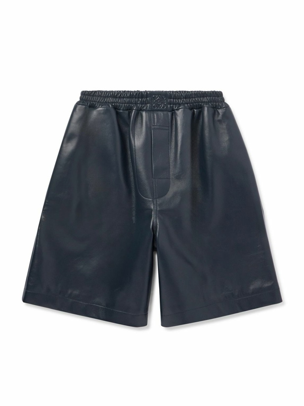 Photo: LOEWE - Wide-Leg Logo-Embossed Leather Shorts - Blue