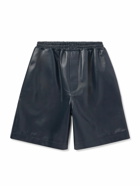 LOEWE - Wide-Leg Logo-Embossed Leather Shorts - Blue