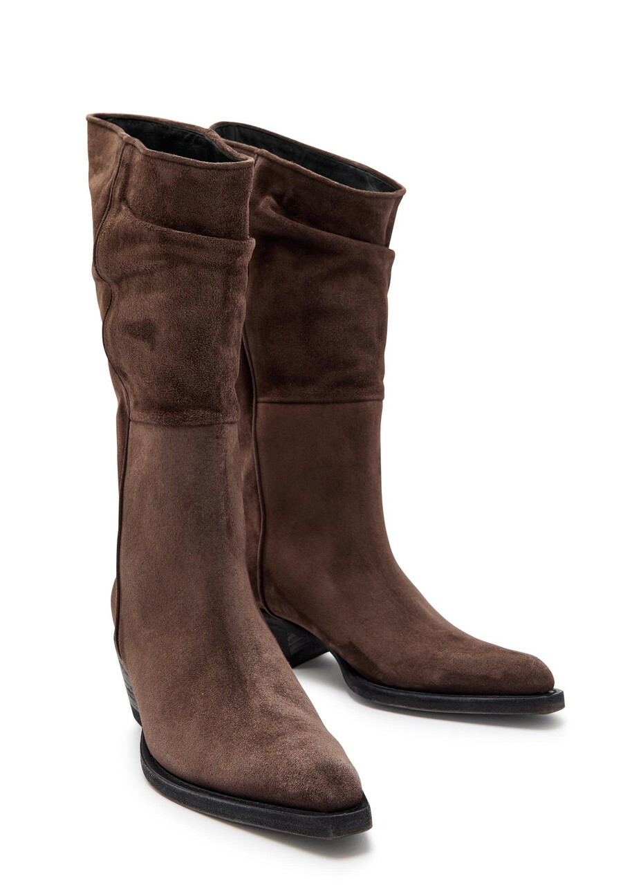 Khaite Clive 35 Draped Suede Mid-calf Boots Brown