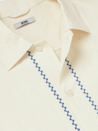 BODE - Camp-Collar Embroidered Herringbone Linen and Cotton-Blend Shirt - White