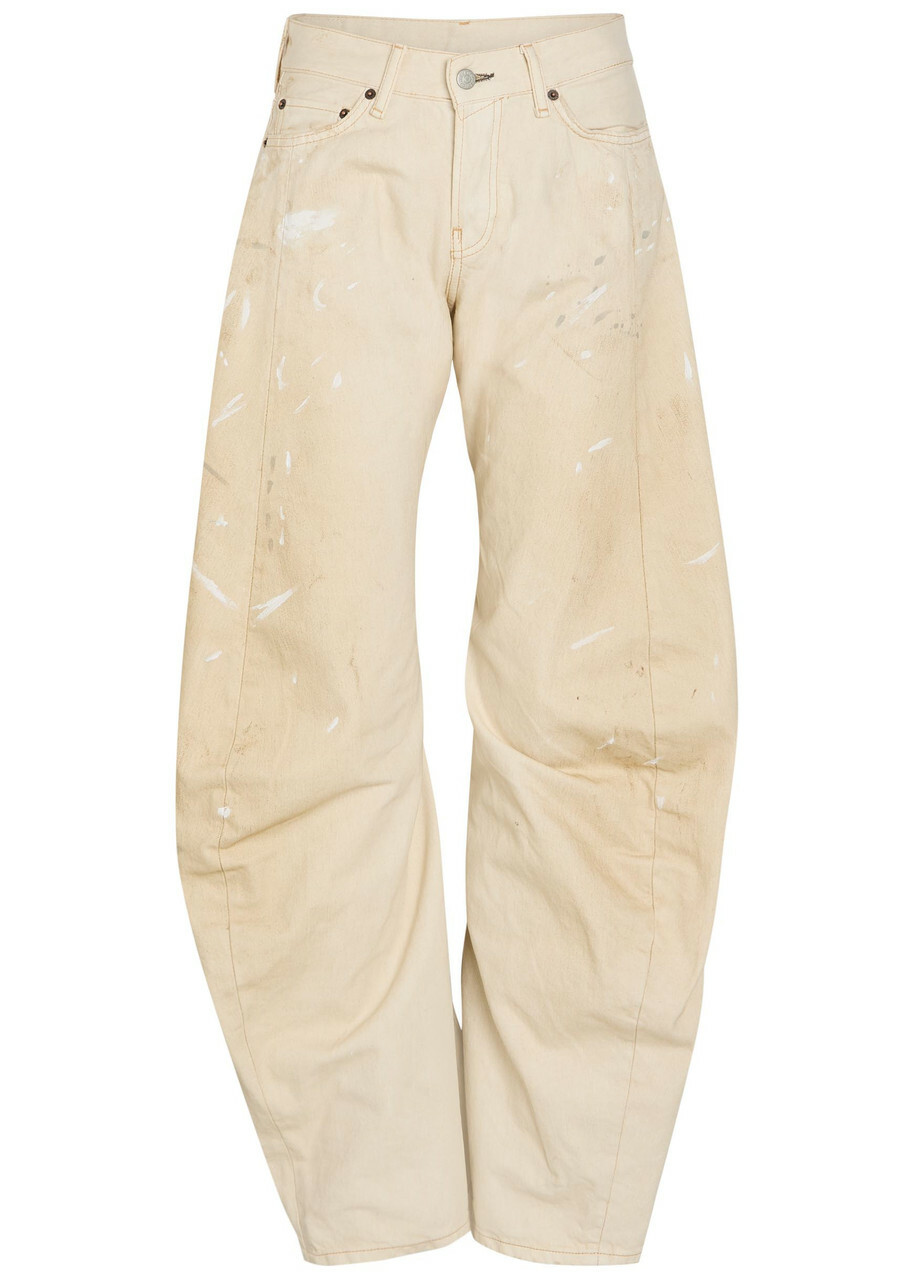 Acne Studios 2006F Paint-splatter Curved Wide-leg Jeans White