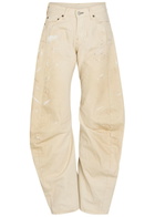 Acne Studios 2006F Paint-splatter Curved Wide-leg Jeans White