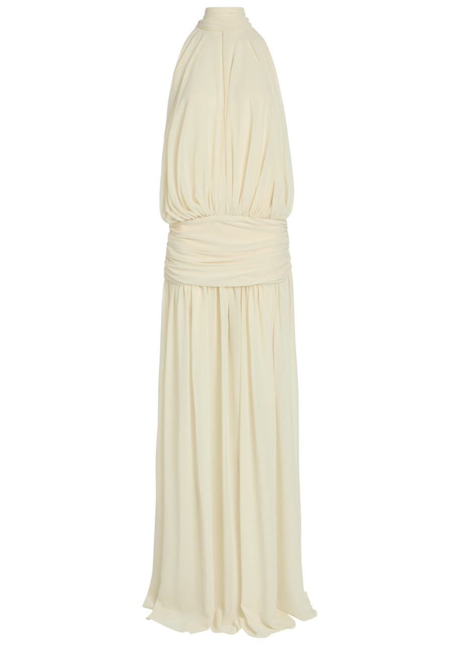 DE LA Vali Cruz Draped Scarf-effect Chiffon Maxi Dress Cream