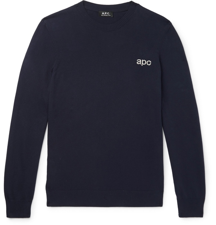 Photo: A.P.C. - Logo-Intarsia Cotton Sweater - Blue