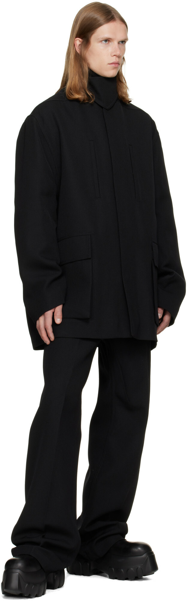 Rick Owens Black Tower Collared Mac Coat