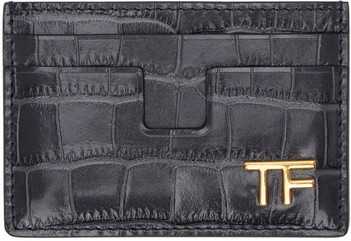 Photo: TOM FORD Gray Shiny Stamped Crocodile Leather Classic TF Card Holder