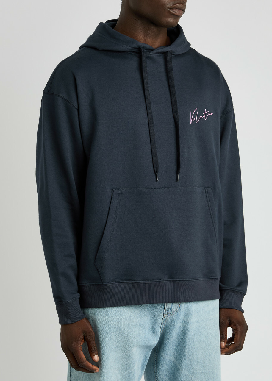 Valentino Logo Jersey Hooded Sweatshirt Navy