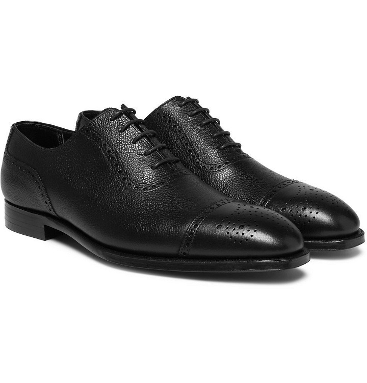 Photo: George Cleverley - Adam Pebble-Grain Leather Oxford Brogues - Black