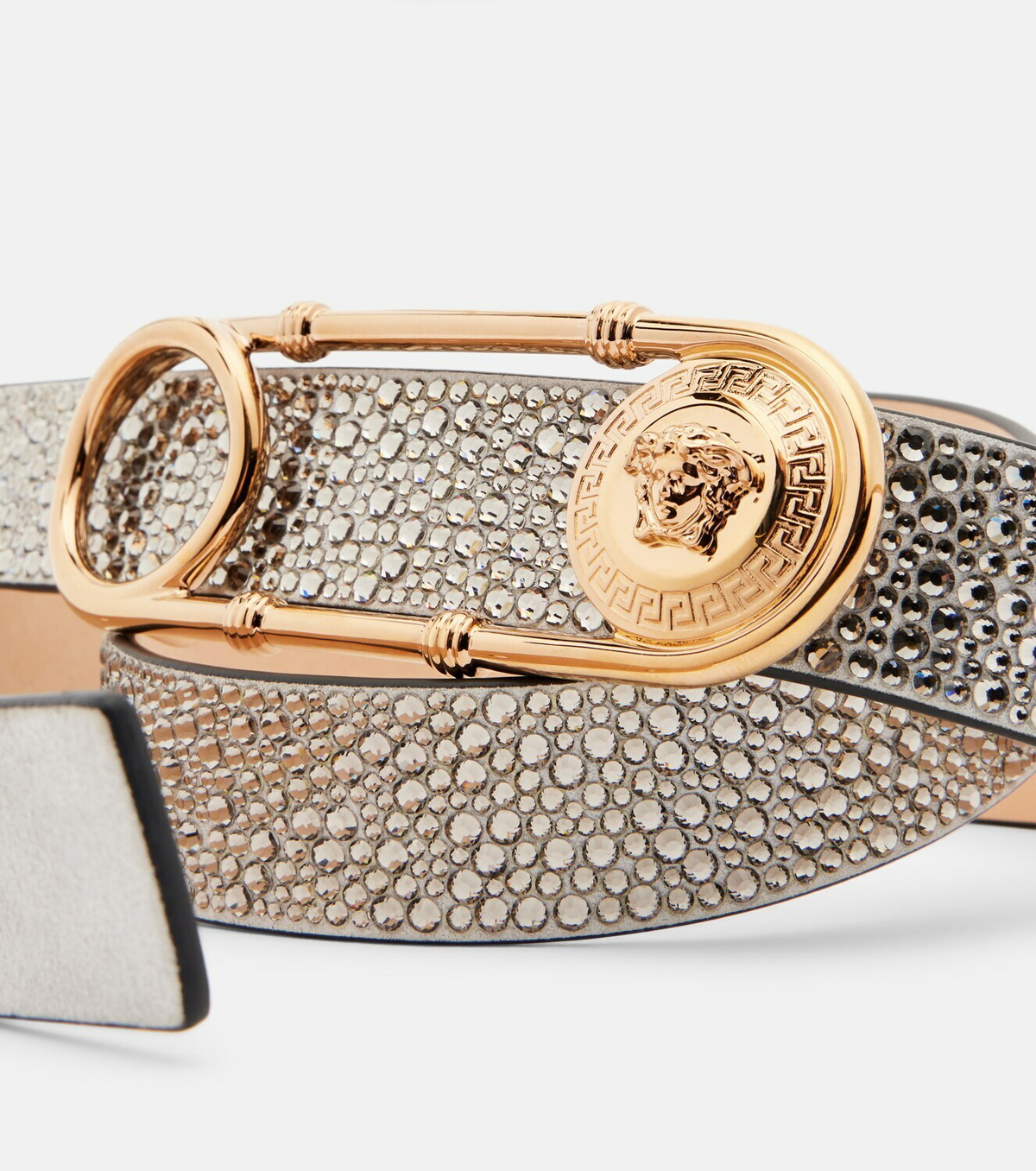 Versace Safety Pin embellished leather belt