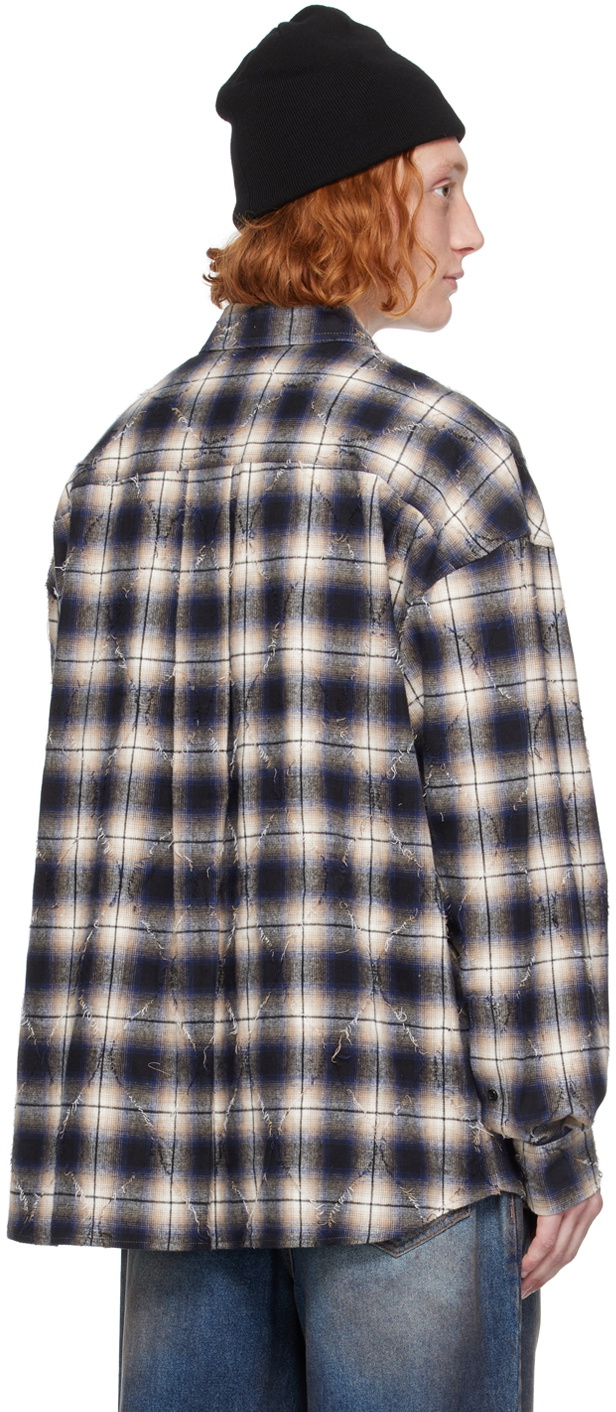 Juun.J Blue Argyle Damage Check Shirt