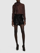 ELIE SAAB - Sequined Velvet High Waist Shorts