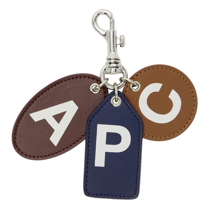 Photo: A.P.C. Burgundy and Multicolor Logo Louis Keychain