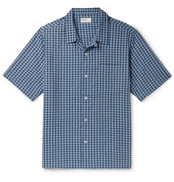 Photo: Universal Works - Camp-Collar Checked Cotton-Seersucker Shirt - Navy