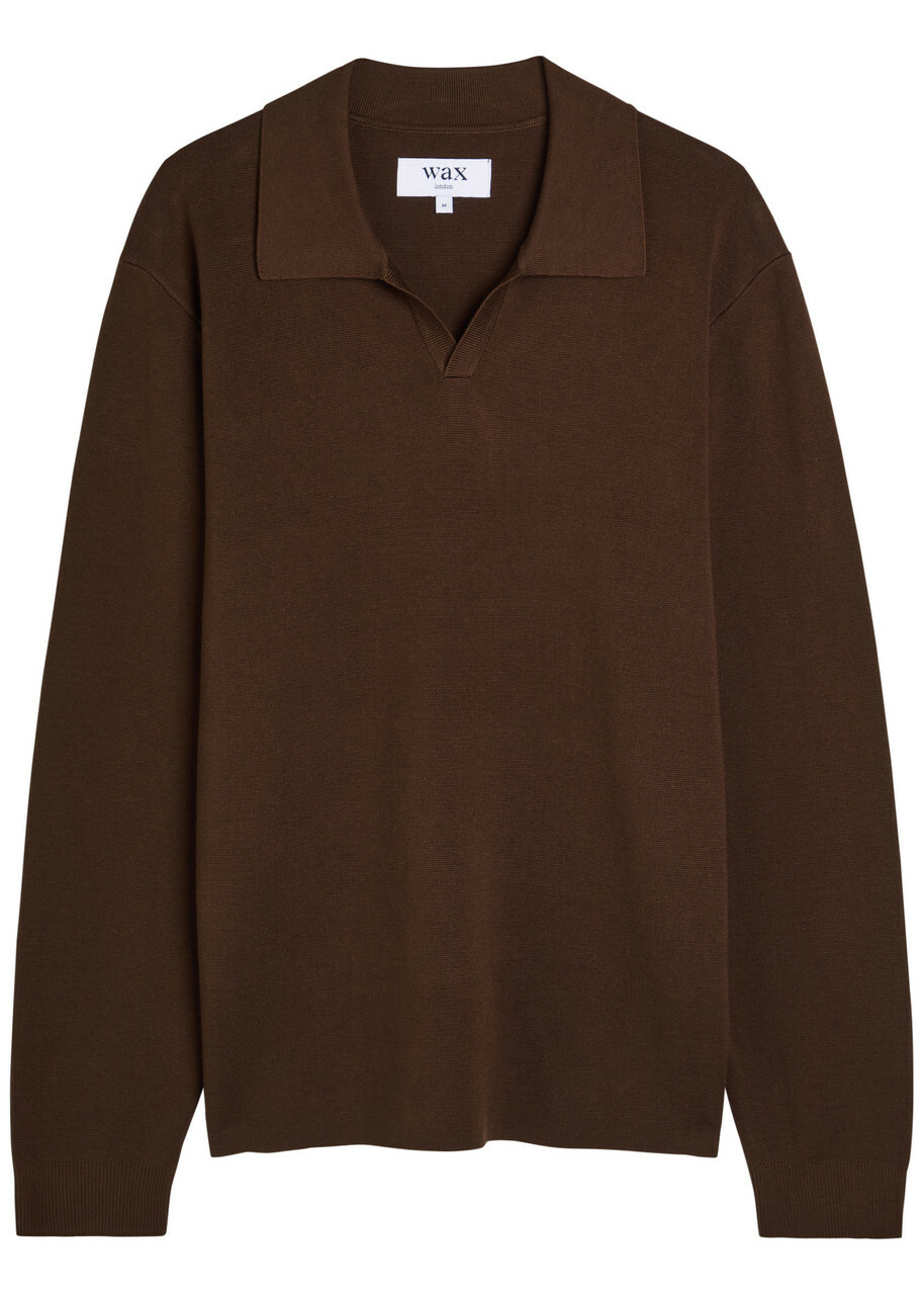 Wax London Carter Cotton-blend Polo Jumper Brown