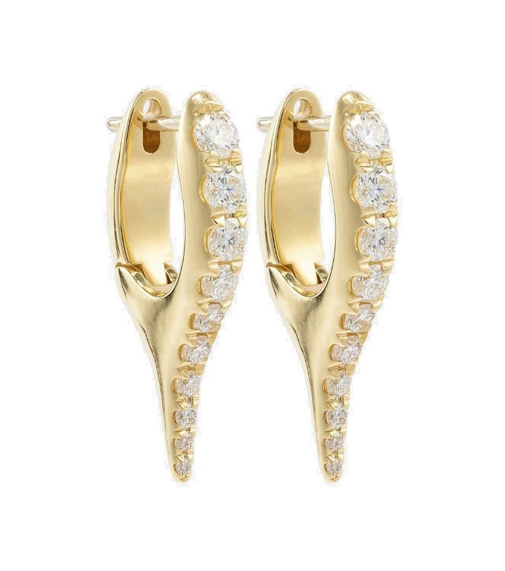 Photo: Melissa Kaye Lola Needle Mini 18kt gold earrings with diamonds