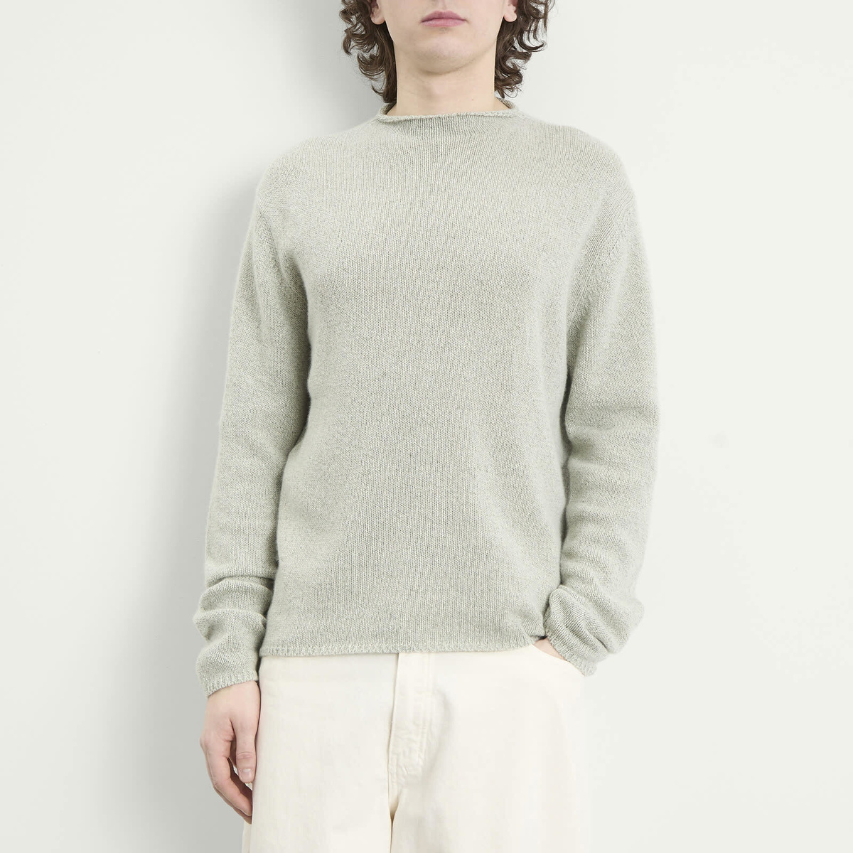 Auralee Men's Cashmere Silk Melange Knit Jumper in Mix Mint Gray