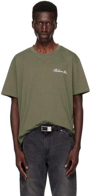 Photo: Balmain Khaki 'Balmain Signature' T-Shirt