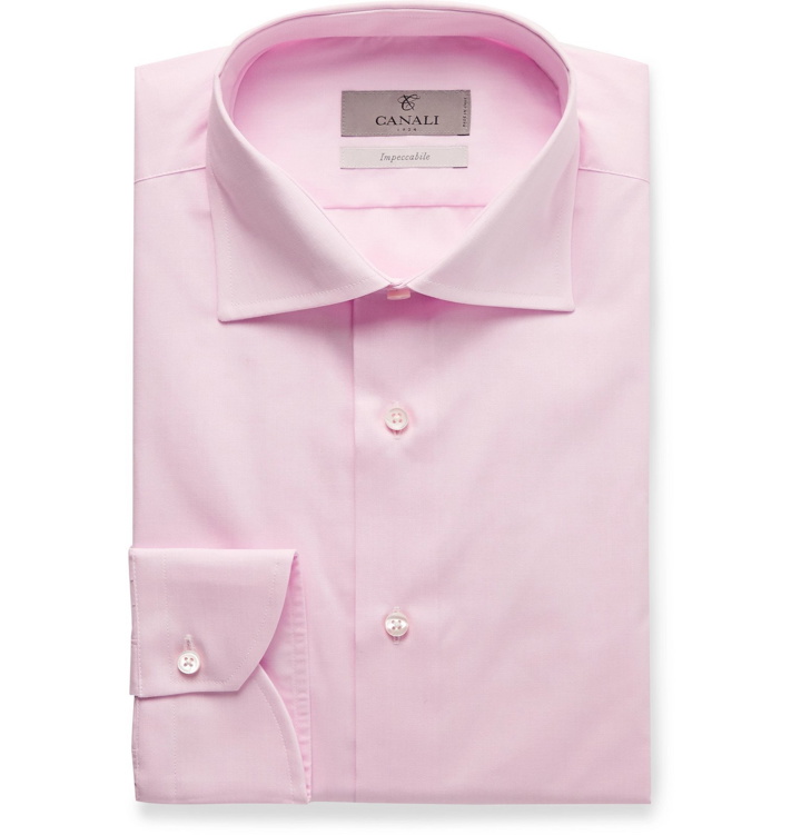 Photo: Canali - Pink Cutaway-Collar Cotton-Poplin Shirt - Pink