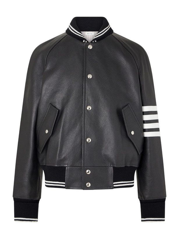 Photo: Thom Browne - Oversized Striped Leather Bomber Jacket - Black