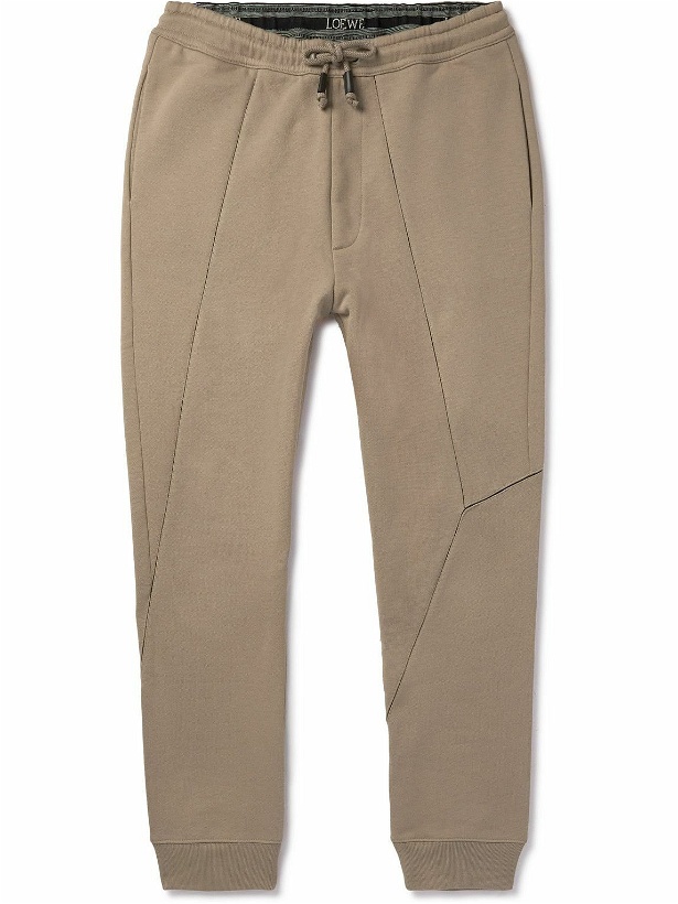Photo: Loewe - Puzzle Leather-Trimmed Panelled Cotton-Jersey Sweatpants - Neutrals