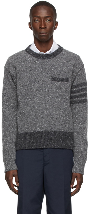 Photo: Thom Browne Grey Mohair Jersey Stitch 4-Bar Pullover Sweater