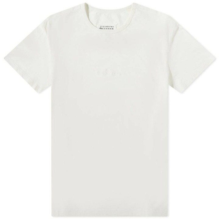 Photo: Maison Margiela Men's Embroidered Tonal Text Logo T-Shirt in Off White