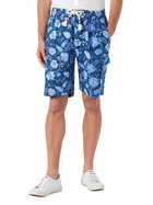 MC2 Saint Barth Man Linen Blue Bermuda Shorts With Flower Print