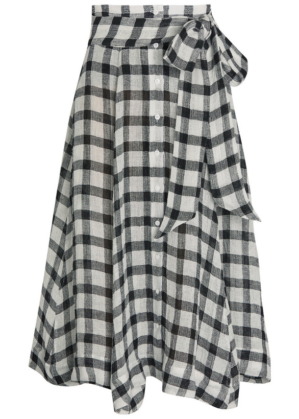 Photo: Lisa Marie Fernandez Checked Belted Linen-blend Midi Skirt Beige