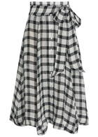 Lisa Marie Fernandez Checked Belted Linen-blend Midi Skirt Beige