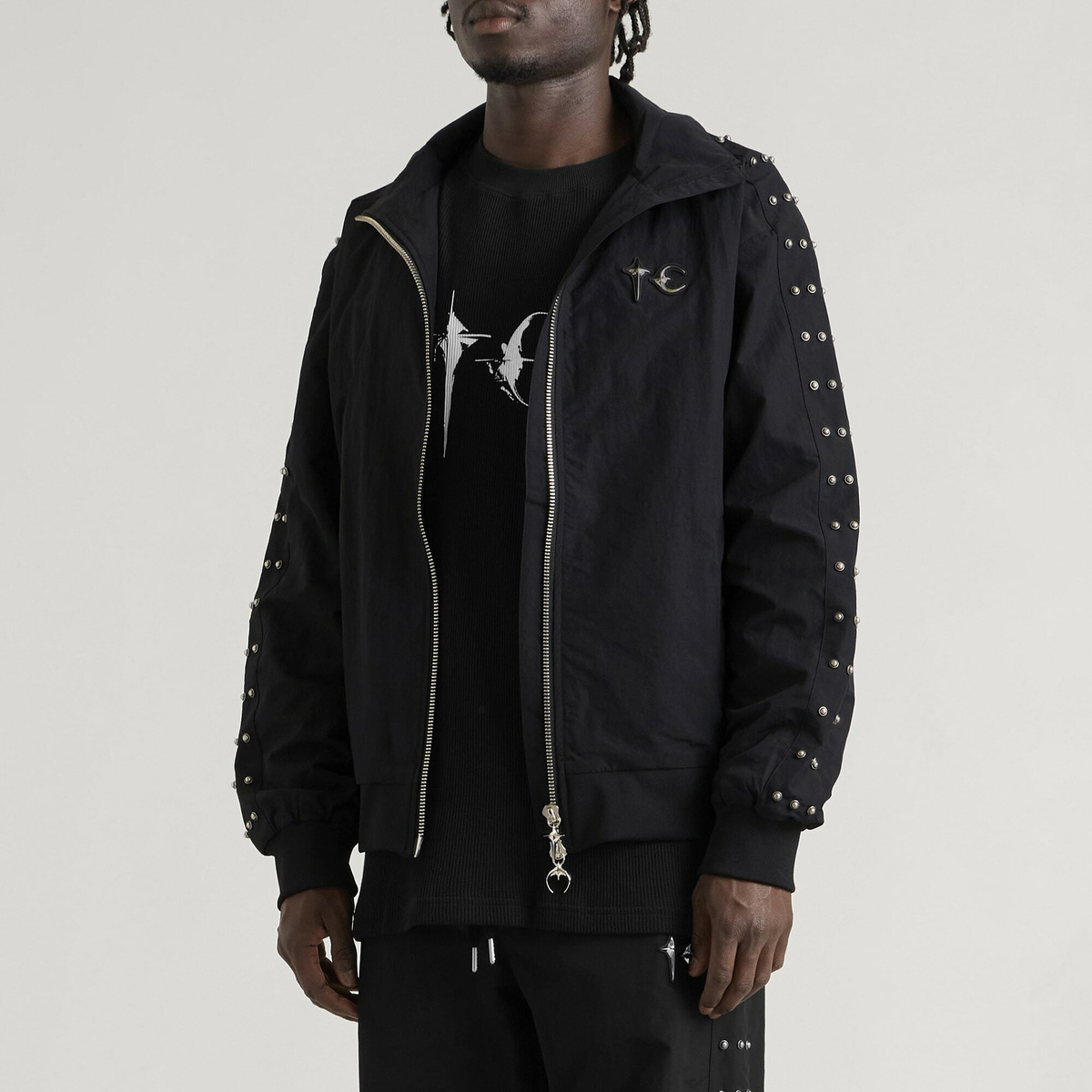 Thug Club Men's Triple Line Stud Track Jacket in Black