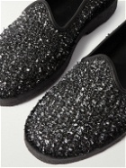 4SDesigns - Leather-Trimmed Metallic Tweed Slippers - Silver