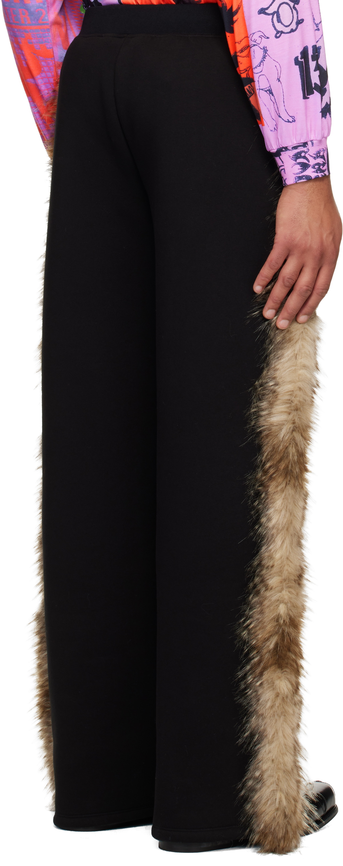 Chopova Lowena Black Faux-Fur Sweatpants